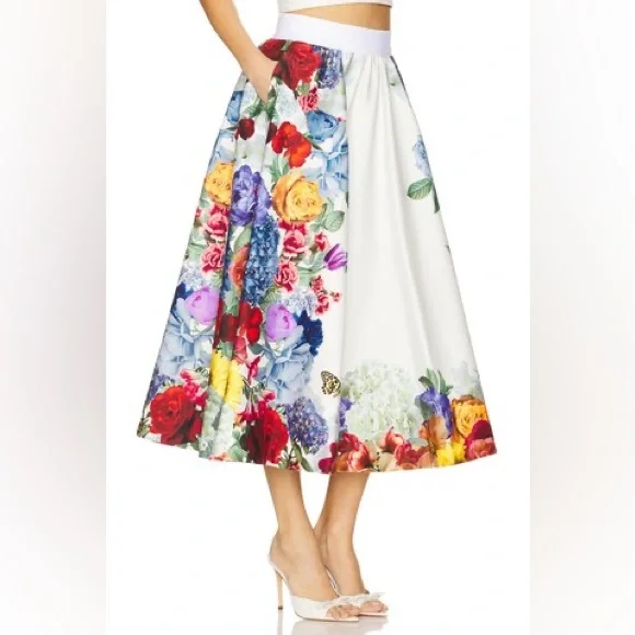 Alice + Olivia Earla Floral Flare Midi Skirt Garden Brunch Size 10 NWT - Picture 15 of 15